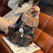 Hong Kong I Tgreg denim backpack New ins tide embroidery color backpack large capacity drawstring travel bag