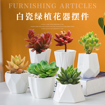 Fleshy flowerpot white ceramic pot simple round meat plant small flowerpot white porcelain creative green plant pot Ware