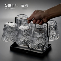 Japanese stone grain glass water cup set thickened household heat-resistant glass cup tea cup juice cup high-value cup