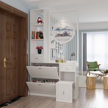 Modern simple screen partition cabinet Living room Dining room New Chinese solid wood block entrance entrance One-piece dump shoe cabinet
