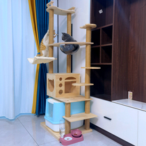 Pine Wood full solid wood cat climbing frame cat nest cat tree integrated Villa sisal column space capsule multi-layer large cat platform