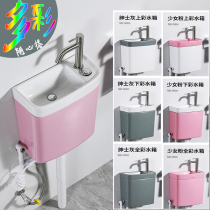  Household small apartment squatting toilet water tank Color ceramic integrated bathroom with wash basin water-saving flushing water tank hanging wall