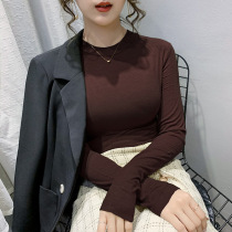 Semi-high collar base shirt Women autumn and winter 2021 new interior wear thin solid color tight top cotton cotton long sleeve T-shirt tide tide