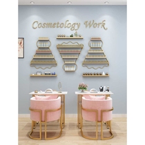 ins nail shop shelf Wall-mounted nail glue storage rack Badminton-shaped wrought iron nail polish shelf display rack