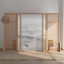 New Chinese style solid wood screen partition living room block Hotel Zen tea room simple modern landscape seat screen Mobile