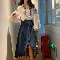 Early spring new Hong Kong style retro gentle girl wear design sense niche shirt with skirt two-piece dress