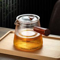 Side handle boiling teapot high temperature resistant glass bubble teapot single pot large capacity vertical pattern filter tea boiling vessel wood tea set