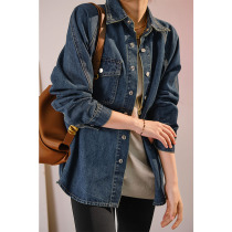 Modern Pocket Denim Shirt Retro Joker Loose Folding Long Sleeve Shirt Jacket Short Coat Spring and Autumn Winter Women