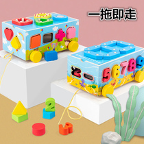 Childrens educational early childhood building blocks matching hand-drawn trailer toy wooden set column shape digital cognitive intelligence box