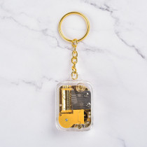 Mini gold-plated movement square key chain pendant Music Box Music Box Music Box birthday gift creative gift craft