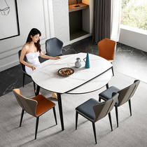 Solid Wood Rock board multifunctional dining table and chair combination small apartment restaurant Square round dual use retractable folding round dining table