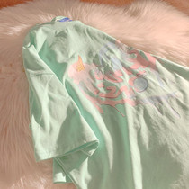 Summer oversize student melted ice cream letter elements 100 hitch wind trendy short sleeve T-shirt female party