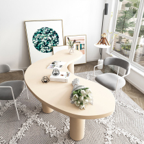Nordic solid wood personality dining table Oval long table Simple designer desk workbench Modern negotiation long table