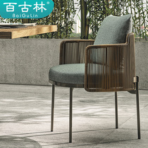 Villa Outdoor Table And Chairs Courtyard Designer Stainless Steel Outdoor Waterproof Open Air Casual Rattan Chairs Teak Table Combinations