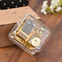 Transparent gold-plated clockwork movement acrylic square Music Box Creative Gift Gift music box home furnishings