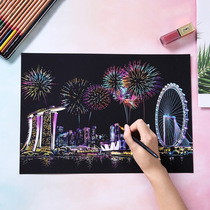Color city night scene scraping painting scrape painting full set of DIY handmade to send friends gift
