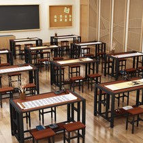  Tutoring class Desks and chairs set Training learning tables Middle school students Steel wooden tables Wrought iron checkerboard tables Painting tables Private school tables