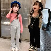 Girls Strap Pants Set Autumn 2021 New style base shirt Horn Women Baby Spring and Autumn Two Piece Set