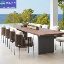  Outdoor tables and chairs solid wood leisure villa courtyard open-air garden furniture outdoor waterproof and sunscreen teak rattan chair combination