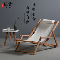 Solid Wood recliner folding lunch break balcony casual chair canvas household sofa chair outdoor single lazy person small rocking chair