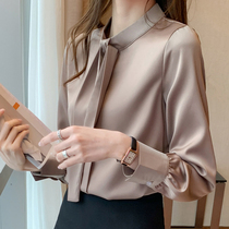 Gularna light luxury silk shirt womens 2021 spring summer new satin streamer collar temperament long-sleeved shirt top