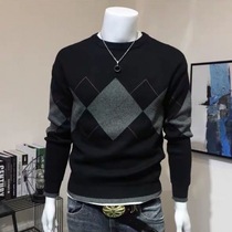 Tide sweater mens autumn and winter New Trend outside wear fashion youth Korean slim round neck pattern sweater mens tide