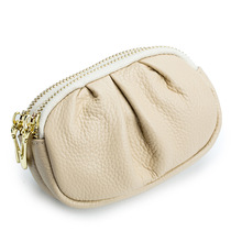 New genuine leather small wallet multifunction double zipped coin bag coin bag Jane about mini folds zero money bag small