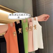 2021 girls  summer camisole Cat and mouse baby Western style all-in-one top Childrens female outer wear vest
