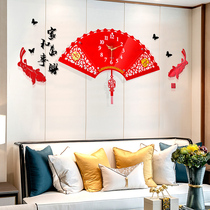 Fan-shaped Chinese wall clock New Chinese living room big clock watch Wall simple decorative clock artist wall clock