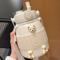 原创网红双饮保温杯女士高颜值大肚杯子可爱吸管水杯女生2021新款