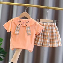 Female baby summer suit 2021 new childrens foreign style skirt college style girl pleated skirt two-piece set