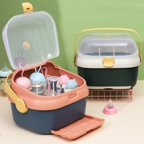 Baby bottle storage box drain with lid dustproof baby tableware drying stand large storage box