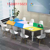 Group Coaching Activities Table Hexagon Training Table And Chairs Creative Rhombus Splicing Desks Smart Office Meeting Table