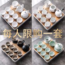 Kung Fu Tea Set Office Guest Set Home Simple Living Room Set Ceramic Tea Cup Tapot Tapot Tray Tea Plate