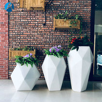 GRP rhombus floor flower pot Nordic combined florator mall foyer diamond-shaped beauty chen white large flower bowl