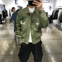 Orange autumn new mens baseball jacket fashion letter embroidery labeling machine car stand collar jacket tooling handsome