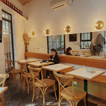 Solid wood western restaurant dining table and chairs combination rattan coffee milk tea shop table Southeast Asia Thai restaurant dining table and chairs