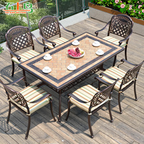 Outdoor Table And Chairs Patio Outdoor Garden Open-air Villa Balcony Tiles Table Cast Aluminum Casual Dining Table And Chairs Combination
