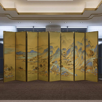 New Chinese hand-painted thousands of miles of rivers and mountains landscape folding mobile solid wood screen lacquer painting living room partition background customization