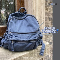 This Tibetan blue I first rushed to the solid color wild large-capacity backpack schoolbag canvas students original niche