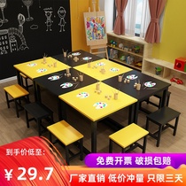 Primary School Childrens Kindergarten Remedial Class Color Single Desk Double Class Double Class Table And Chairs Handmade Painting Fine Art Training Table And Chairs