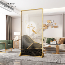 Light luxury entrance glass screen partition living room door cover removable seat screen new Chinese elk metal