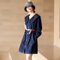 European French retro long doll collar denim dress women's size 2022 spring dress new dress slim