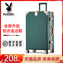 PLAYBOY Playboy Playboy pull lever box universal wheel aluminum frame suitcase woman 24 suitcase Mens fall resistant case