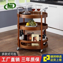 Solid wood dining car trolley mobile home tea truck restaurant hotel hand push dining car three-layer round wine truck