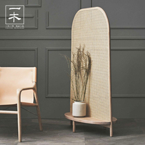 Rattan woven medieval screen mobile partition blocks home bedroom office hall entrance retro net red solid wood porch