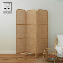 Japanese ins rattan partition wall screen folding mobile living room bedroom porch middle ancient wind Net red cover home home
