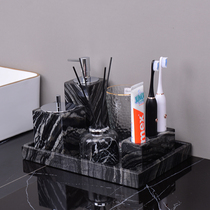 Marble bathroom set ancient wood grain square four-five set Model Room Villa home sink storage artifact