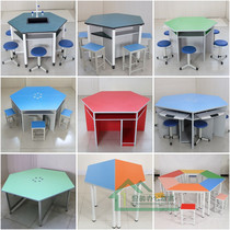 Student Hexagon Desk Primary And Secondary School Rationalized Birth Experiment Table Hexagonal Computer Desk Color Trapezoidal Splicing Hexagon Table