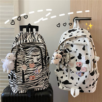 School bag female ins style Korean version of high school students cow canvas backpack tide Joker large capacity junior high school students shoulder bag